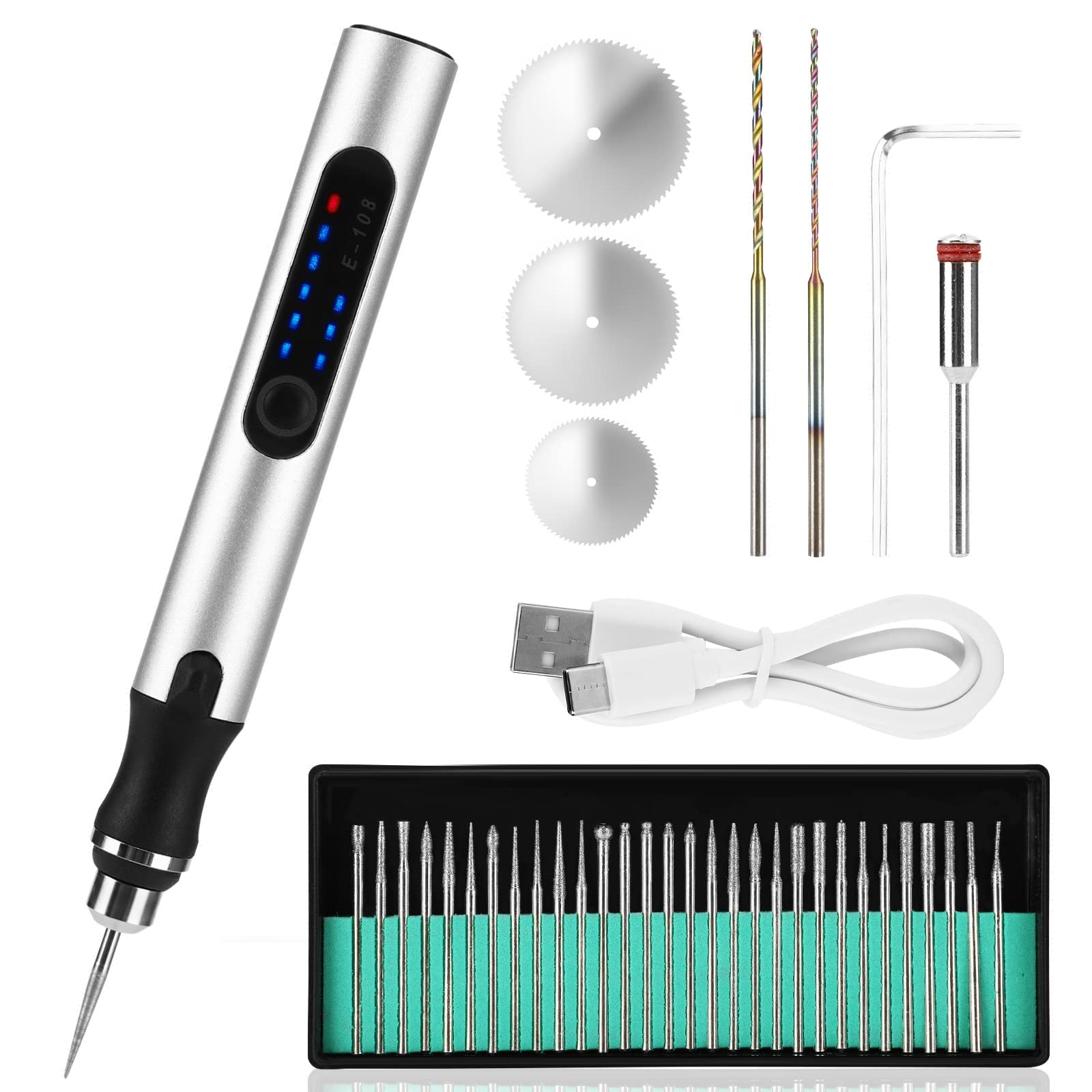 Verilux USB Rechargeable Engraving Machines - USB Engraving Pen,Mini Engraver Etching Pen with Engraving Accessories,Cordless Wood Engraving Kit for Jewelry,Wood,Glass,Plastic(Silver) (silver) Verilux USB Rechargeable Engraving Machines - USB Engraving Pen,Mini Engraver Etching Pen with Engraving Accessories,Cordless Wood Engraving Kit for Jewelry,Wood,Glass,Plastic(Silver) (silver)